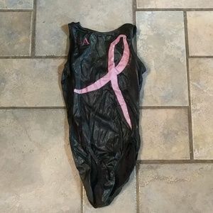 GK Adult Medium Pink Ribbon Black Leotard